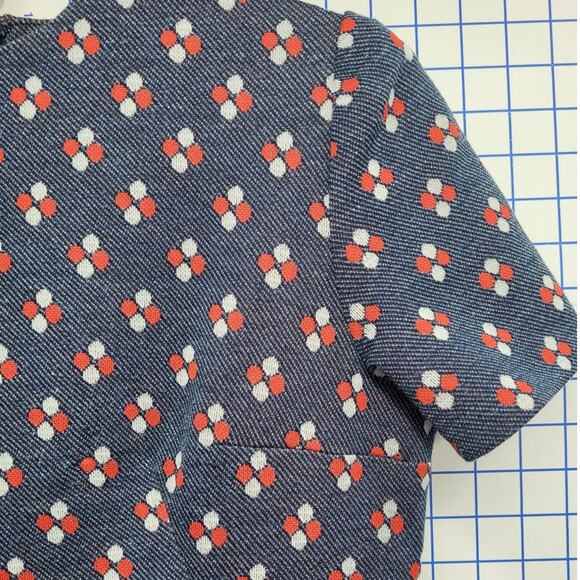 Vintage‎ 70s Geometric Blue Red Print Shift Dress Knit Retro Mod Short Sleeve - Picture 6 of 11